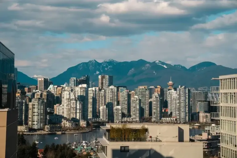 Vancouver city skyline with mountains in the background